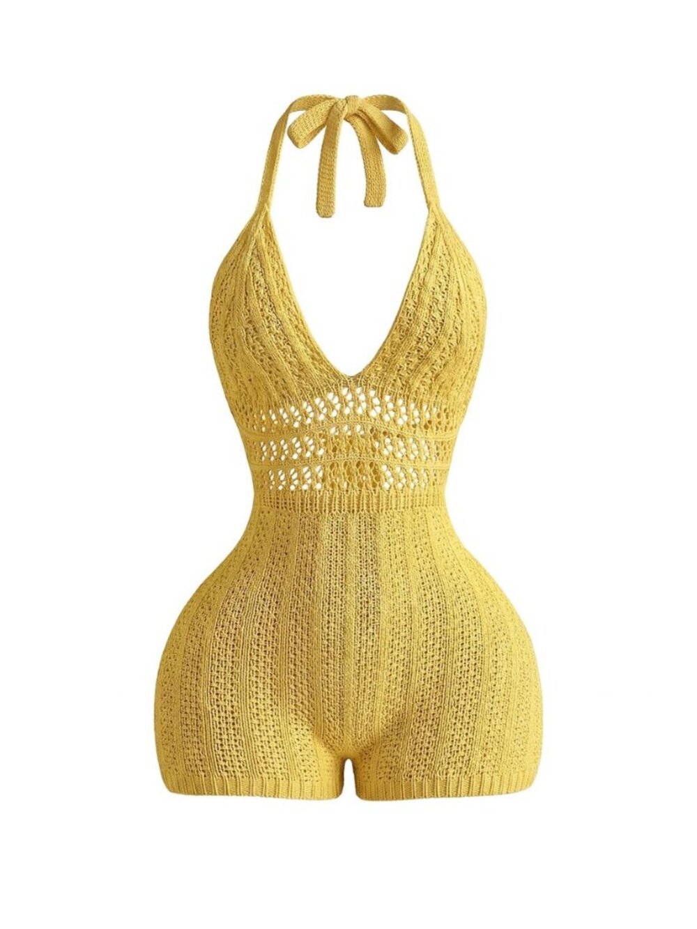 Women's Boho Hollow Out Tie Backless Halter Romper Shorts Jumpsuits